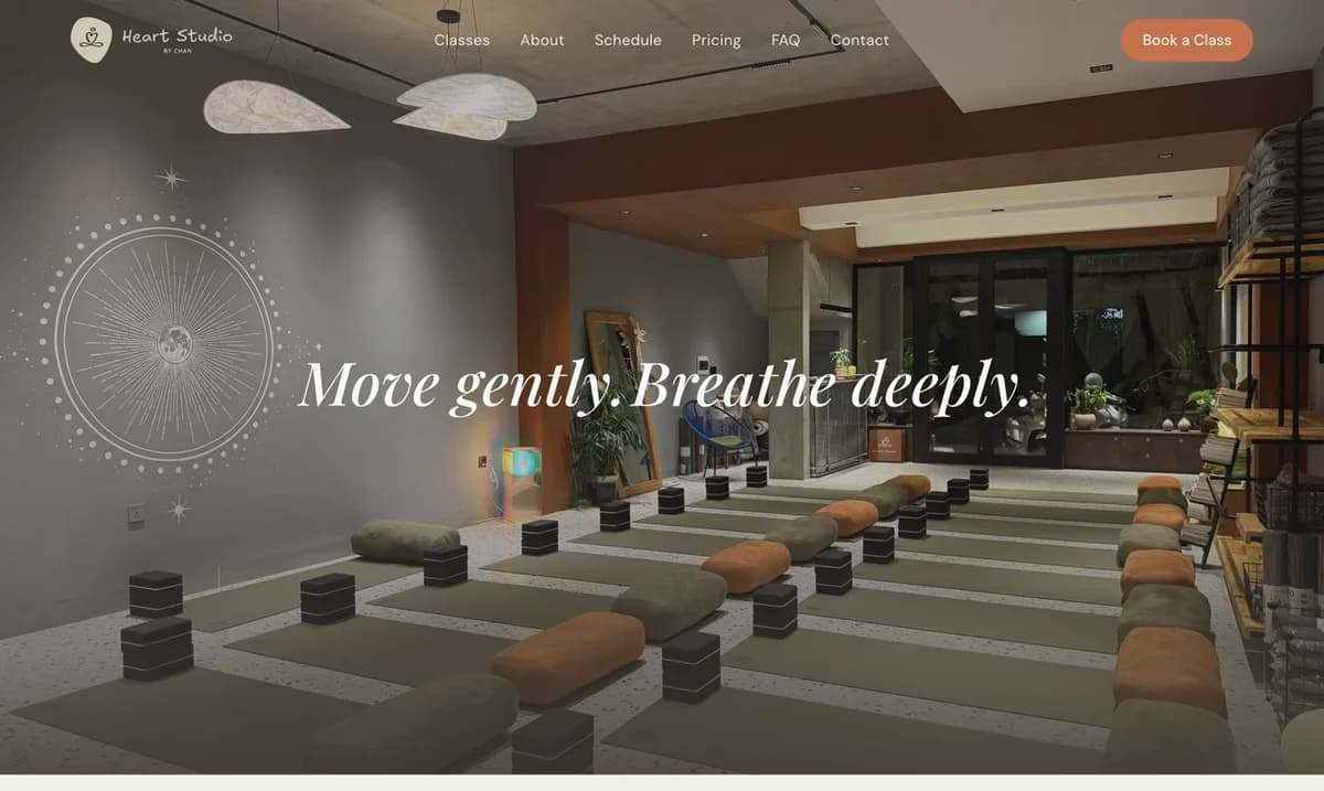 Heart Studio yoga studio website homepage, built by Kavi